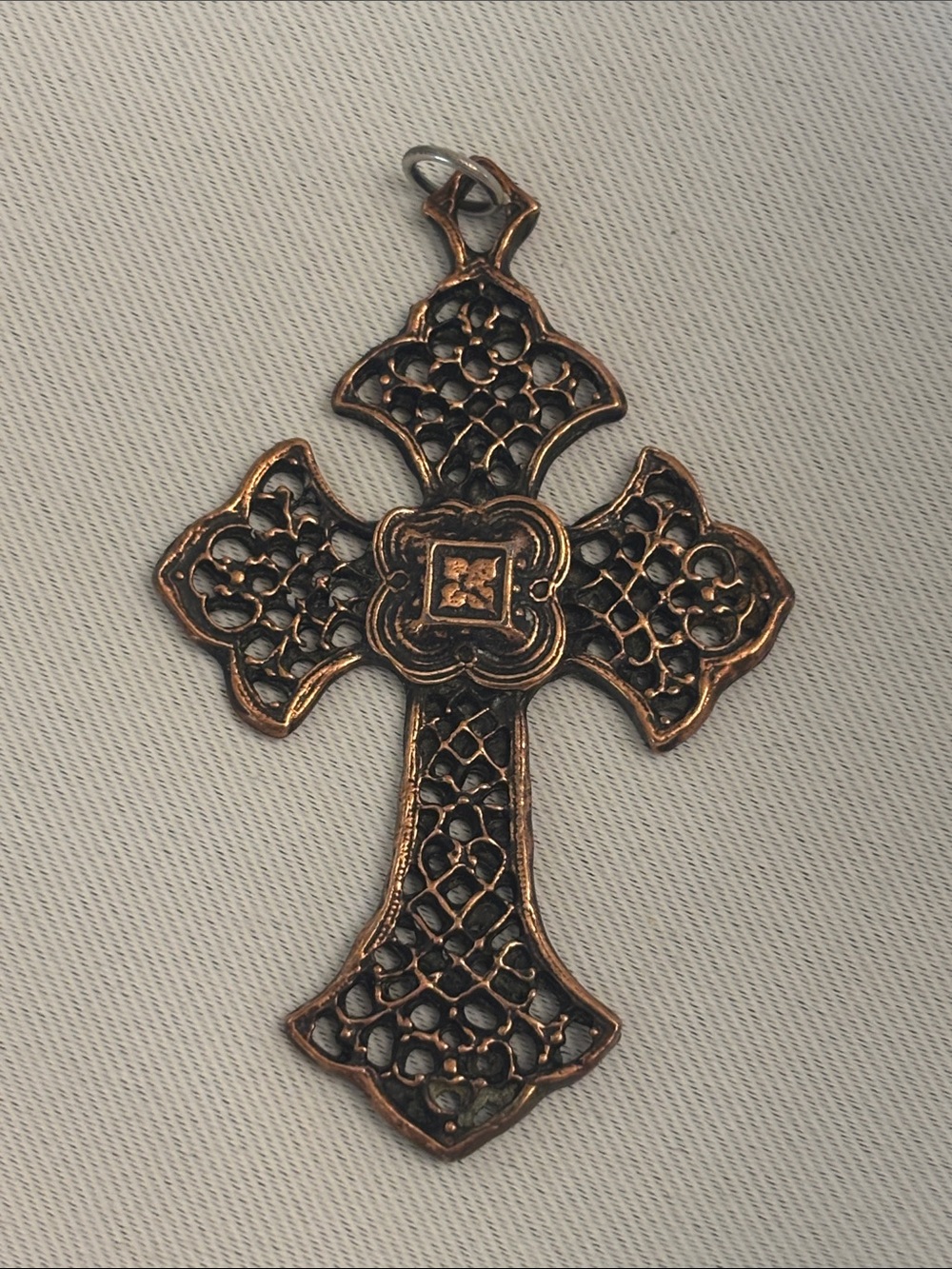 Ornate Copper-Tone Filigree Cross Pendant - Unbranded